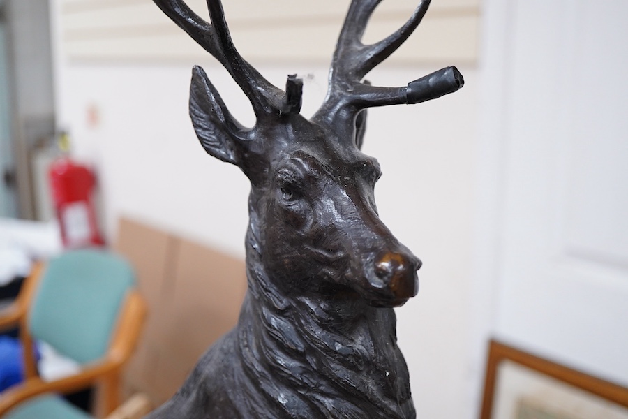 After Jules Moigniez (French, 1835-1894), a pair of anamalier bronze figures of stags, signed, 73cm high